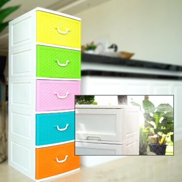 Комод 44x50x127 см з 5 великими шухлядами XXL, 40 л, кольоровий, сучасний дизайн Weave, з переробленого пластику PP