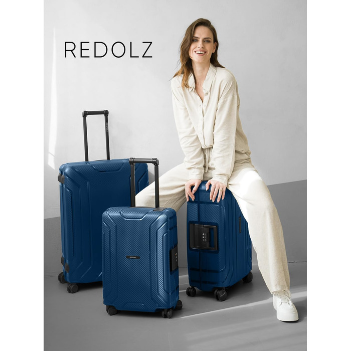 Жорсткий кабінний чемодан REDOLZ без блискавки, 3-точкова система замикання, поліпропілен, 40x20x55 см, 4 колеса, TSA-замок, синій