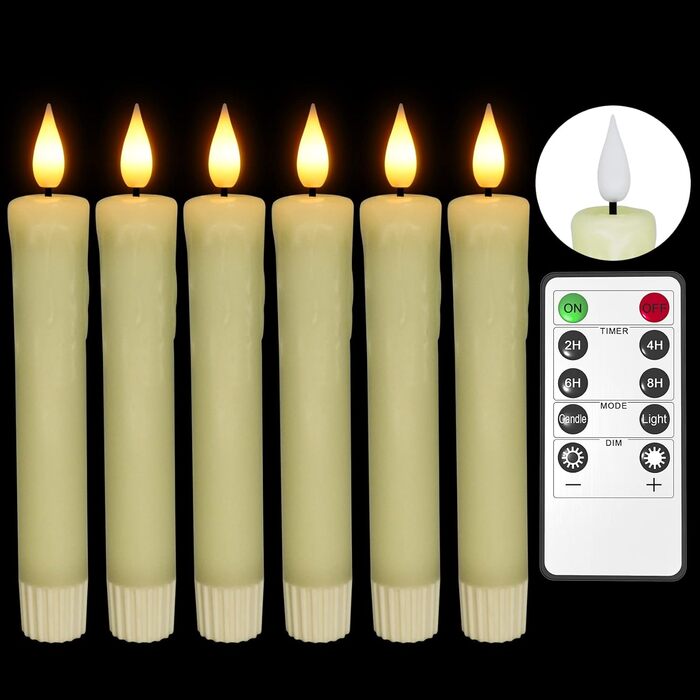 LED свічки PChero з пультом, набір 6 шт., електричні короткі воскові свічки з ефектом мерехтливого полум'я і таймером для декору на Хелловін, Новий рік, вечірки, кімнату, вітальню
