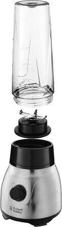 Стаціонарний блендер Russell Hobbs 2-в-1: 1,5 л скляна чаша + 0,6 л пляшка для смузі, нержавіюча сталь, подрібнення льоду, BPA Free, для коктейлів та смузі, модель 23821-56