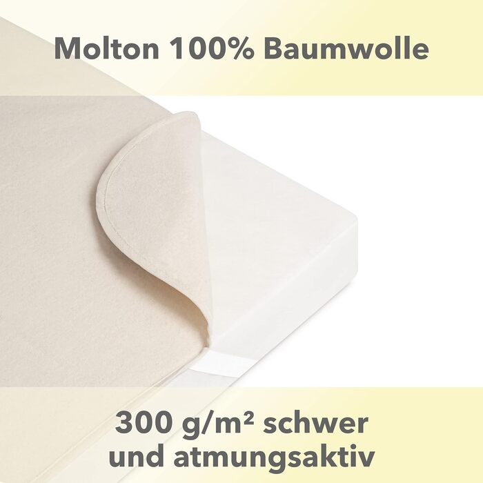Наматрацник STUDIO Molton 140x200 см, натуральний, дихаюча бавовна, вироблено в Німеччині, з фіксаторами, сертифікат Made in Green