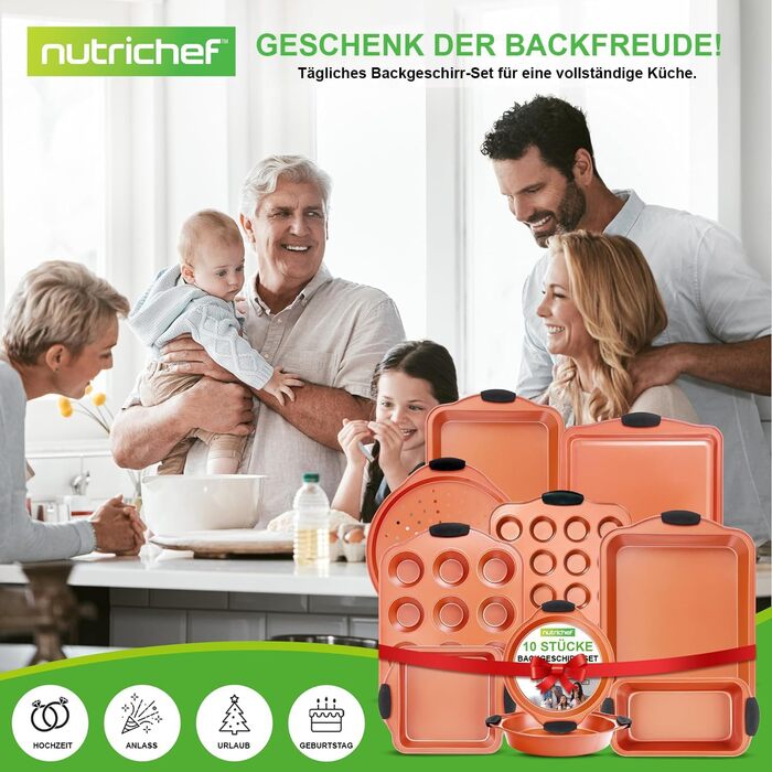 Набір форм для випічки NutriChef 10 шт – кругла, прямокутна, для кексів, пирога, піци, хліба, антипригарне покриття