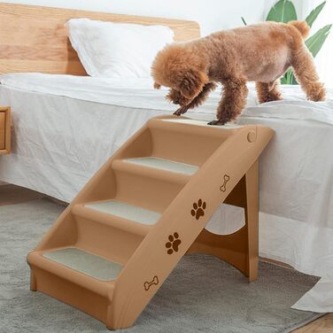 Складані пластикові сходи для собак і котів Froadp 49x38x61 см, 4 сходинки, протиковзка фетрова накладка, переносні, для ліжка, балкона, дивана, коричневі