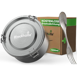 Ланчбокс Blockhütte Premium круглий 1200 мл із нержавіючої сталі з гофелем і 2 ущільнювачами, герметичний контейнер для їжі, морозостійкий, для офісу