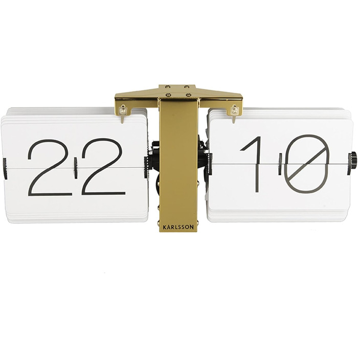 Годинник Karlsson Flipwatch без корпусу, білий, металевий латунний стенд, 8,5x36x14 см, стильний настільний годинник