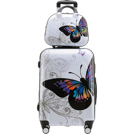 Набір валіз BEIBYE Butterfly 2060 з TSA-замком, 4 предмети: міцні жорсткі валізи-тролі, ручна поклажа та б'юті-кейс (L-66 см + S)