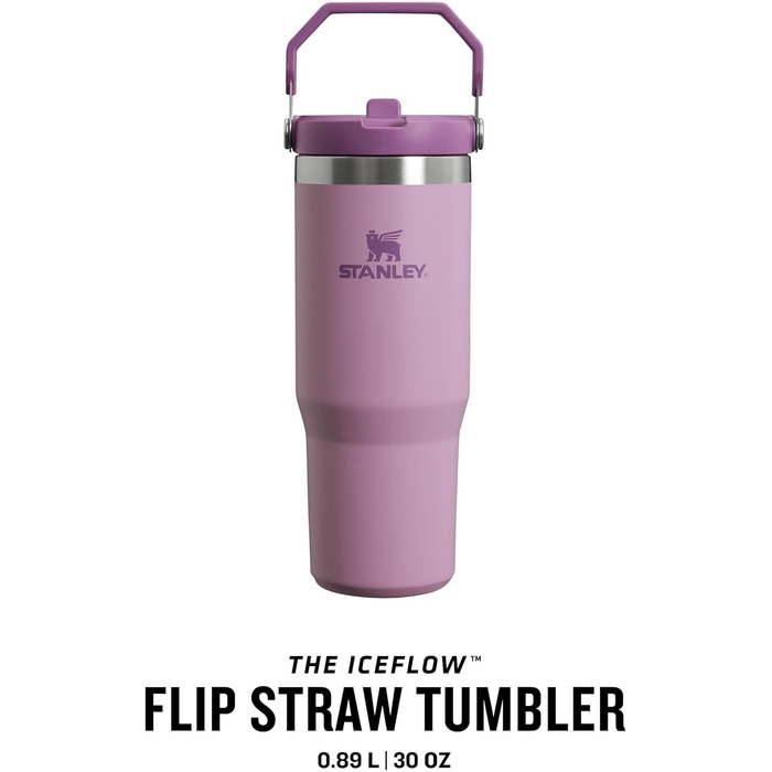 Термокружка Stanley Flip Straw 0.89 л з трубочкою, тримає холод 12+ годин, спортивна пляшка для води, BPA Free, миється в посудомийній машині, лілова