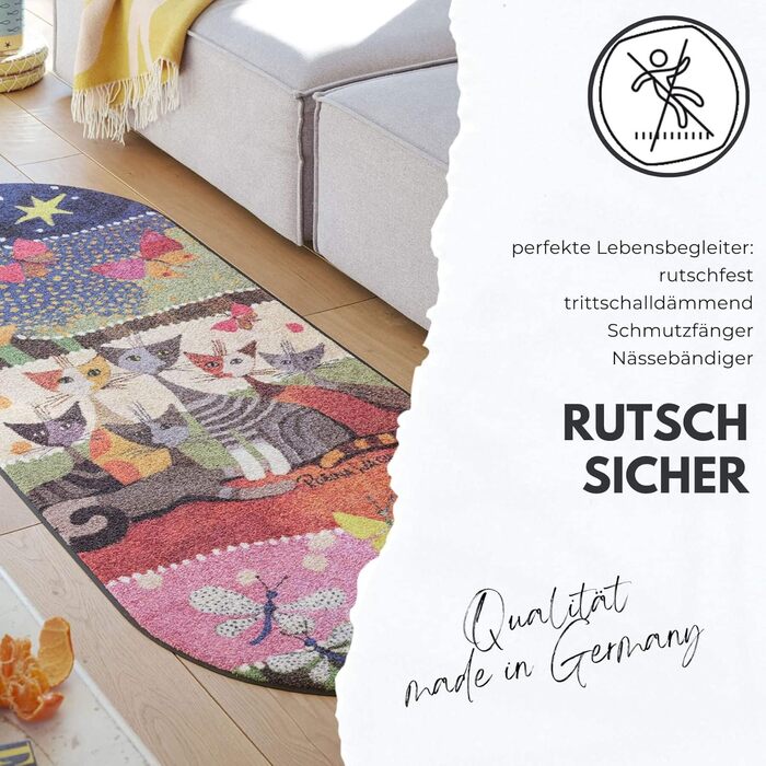 Килимок для підлоги Salonloewe Rosina Wachtmeister Serafino & Friends 50x75 см, вхідний, миючий, для дому, з котами, кольоровий