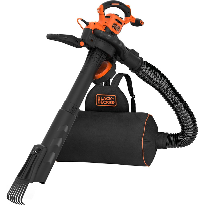 Електричний садовий пилосос-видувка Black+Decker BEBLV301, 3-в-1, 3000 Вт, з подрібнювачем і рюкзаком-мішком 72 л, регульована потужність, висока швидкість повітря