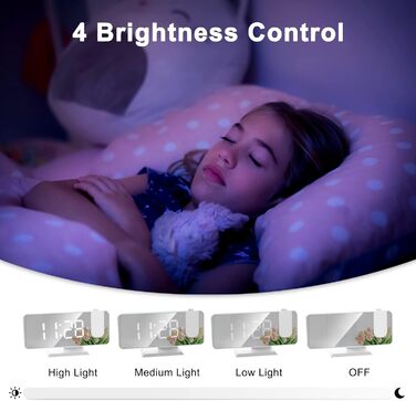 Exmate проекційний цифровий будильник з USB, дзеркальний LED-екран 7,5'', подвійний будильник, регульована яскравість, функція відкладення, білий з адаптером