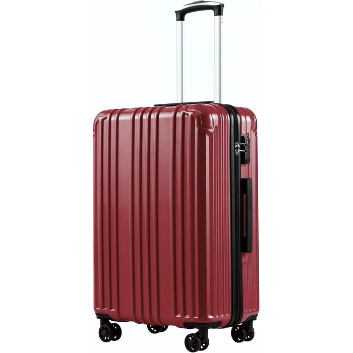 Валіза COOLIFE середня, жорсткий корпус, PC+ABS, легка, з TSA-замком, 4 колеса, червоний