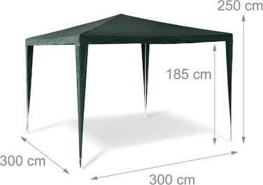 Садовий павільйон Relaxdays 2,5x3x3 м, квадратний, дах з 100% ПЕ, сталевий каркас, біло-зелений, для фестивалів та свят