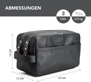 Шкіряна косметичка DONBOLSO Stockholm, преміум-органайзер для подорожей, чорна вінтажна, 25x13x15 см, для жінок і чоловіків, з багатьма відділеннями