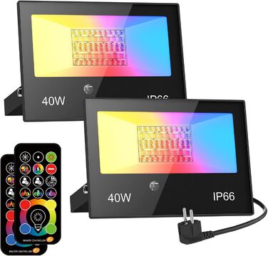 RGB LED прожектор для вулиці 40Вт з пультом, 120 кольорів, 5 режимів, IP66, 4000Лм, холодне біле світло, для саду, двору, гаража, комплект 2 шт.