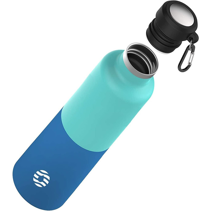 Термос-бутилка FEIJIAN FJbottle 316 з нержавіючої сталі 1000 мл, вакуумна, із карабіном, BPA-free, герметична спортивна пляшка для води, для спорту, роботи й подорожей, зелена+синя