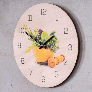 levandeo настінний годинник з дерева 30x30 см, круглий, для кухні, з зображенням трав і спецій, декор для кухні
