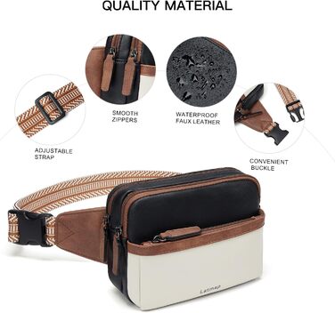 Жіноча маленька бананка Bauchtasche, крос-боді сумка з PU шкіри, водонепроникна, захист від крадіжок, бежева з чорним, для спорту, подорожей та велоспорту