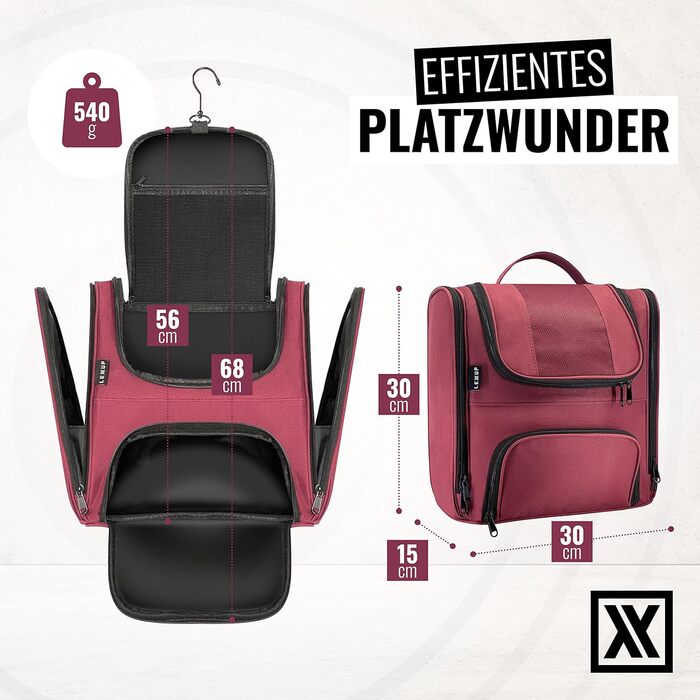 Косметичка XXL для подорожей з гачком, водостійка, 11 л, для жінок і чоловіків, органайзер для туалетного приладдя, червона