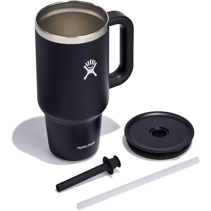 Термокружка HYDRO FLASK 946 мл з кришкою та соломинкою, чорна, нержавіюча сталь, вакуумна ізоляція, для подорожей