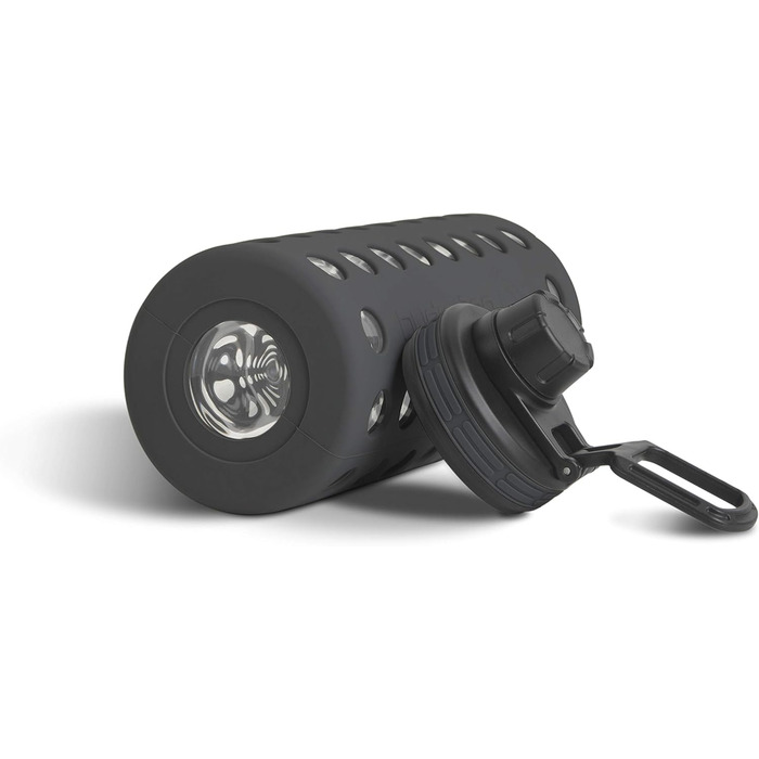 Скляна пляшка для води з силіконовим чохлом Onyx Black 950 мл, герметична, BPA-free, придатна для миття в посудомийній машині, 2 змінні кришки, для офісу, спорту, фітнесу та йоги