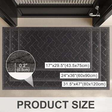 Килимок придверний LEKEEPGO 60x90 см, сірий, для вулиці та дому, антиковзкий, вологопоглинаючий, миючий, для вхідних дверей