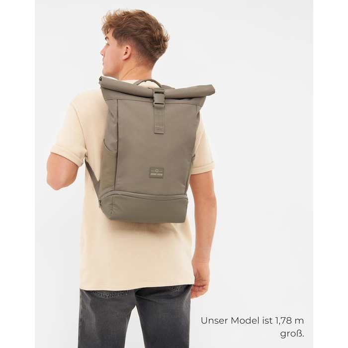 Рюкзак Johnny Urban Allen Medium ролтоп 15 л для жінок і чоловіків, з відділенням для ноутбука, водовідштовхувальний, для міста, університету, велосипеда, бізнесу, екологічний, сірий Desert Grey