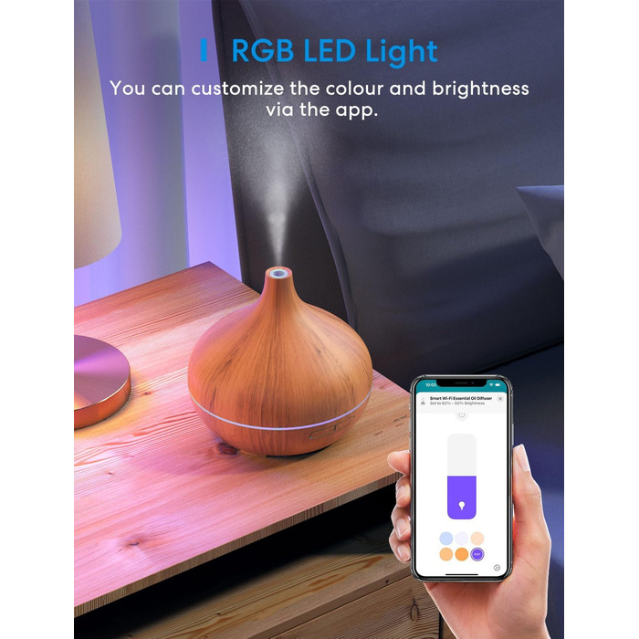 Розумний ультразвуковий арома-дифузор Meross 400 мл з Wi-Fi, RGB-LED підсвіткою, керуванням через додаток, сумісний з Apple HomeKit, Alexa, Google Home, для ефірних олій та зволоження повітря