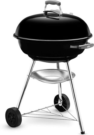 Вугільний гриль Weber Compact Kettle 57 см, порцелянове емалювання, кришка і котел, тринога з колесами, хромована решітка, чорний