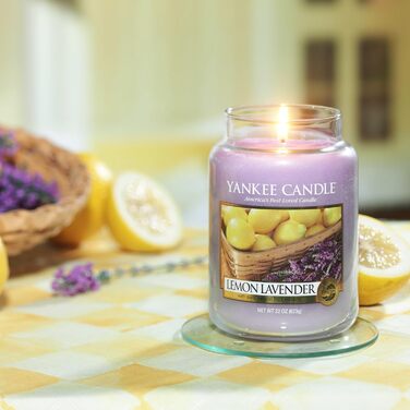 Ароматична свічка Yankee Candle у склі Lemon Lavender, велика, до 150 годин горіння, подарунок для жінок, ідеально на День матері