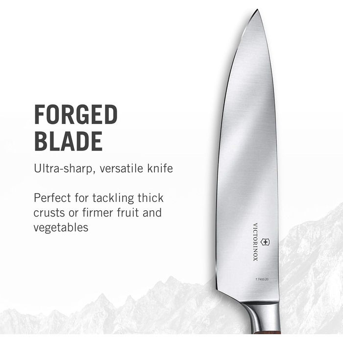 Професійний ніж для нарізання Victorinox Grand Maître, 20 см, надгостре лезо з прямим заточенням, дерев'яна ручка, нержавіюча сталь, коричневий