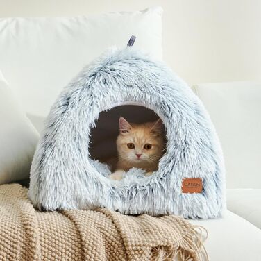 Котяча хатинка-будиночок 40x40 см, складаний, м'який лежак для котів і кошенят, знімна подушка, сірий, зручний, праний