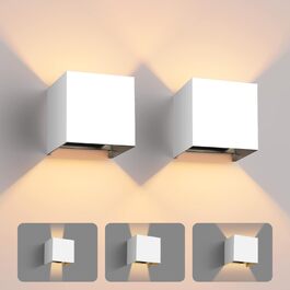 LED настінний світильник 12W, алюмінієвий, для внутрішнього та зовнішнього використання, регульований світловий потік, тепле біле світло 3000K, IP54, для вітальні, спальні, саду, білий, 2 шт.