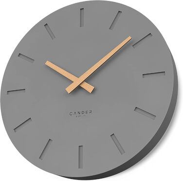 Настінний годинник Cander Berlin MNU 2530 G, 30 см, безшумний, аналоговий, для вітальні, сучасний вінтаж, сірий антрацит, дерев'яні стрілки, MDF