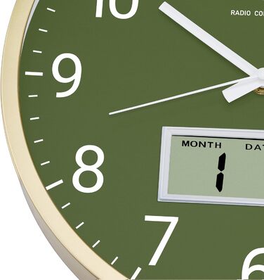 Настінний годинник Foxtop з радіокеруванням, аналоговий, 30 см, з цифровим LCD-дисплеєм температури та дати, для кухні та вітальні, сріблястий, 12 дюймів