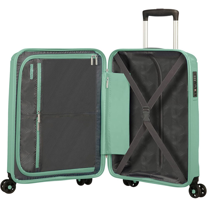 Валіза American Tourister Sunside Spinner 55 см, 35 л, чорна/зелена, легка дорожня валіза на 4 колесах