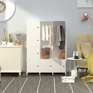 Пластиковий шафа HOMIDEC на 20 секцій з 2 перекладинами для одягу, білий модульний органайзер для спальні, 180x142x45 см
