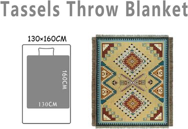 Плед Boho для дивана 130×180 см, в'язаний плед з китицями, декоративний накидка для ліжка, дивана та крісла
