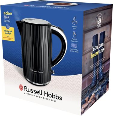 Електрочайник Russell Hobbs Eden 1,7 л, 2400 Вт, білий з нержавіючою вставкою, знімний фільтр від накипу, відкривання кришки кнопкою, індикатор рівня води, підсвічування, BPA-free, модель 27360-70