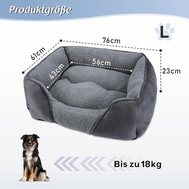 FURTIME Ліжко для собак середніх і великих порід, м'який та пухнастий лежак, антистрес, знімний чохол, не ковзає, 76x61x23 см