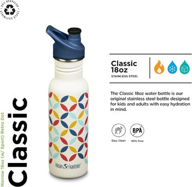 Пляшка для води Klean Kanteen Classic Narrow 532 мл, ретро-дизайн, нержавіюча сталь