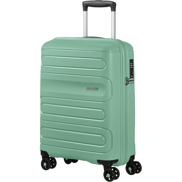 Валіза American Tourister Sunside Spinner 55 см, 35 л, чорна/зелена, легка дорожня валіза на 4 колесах