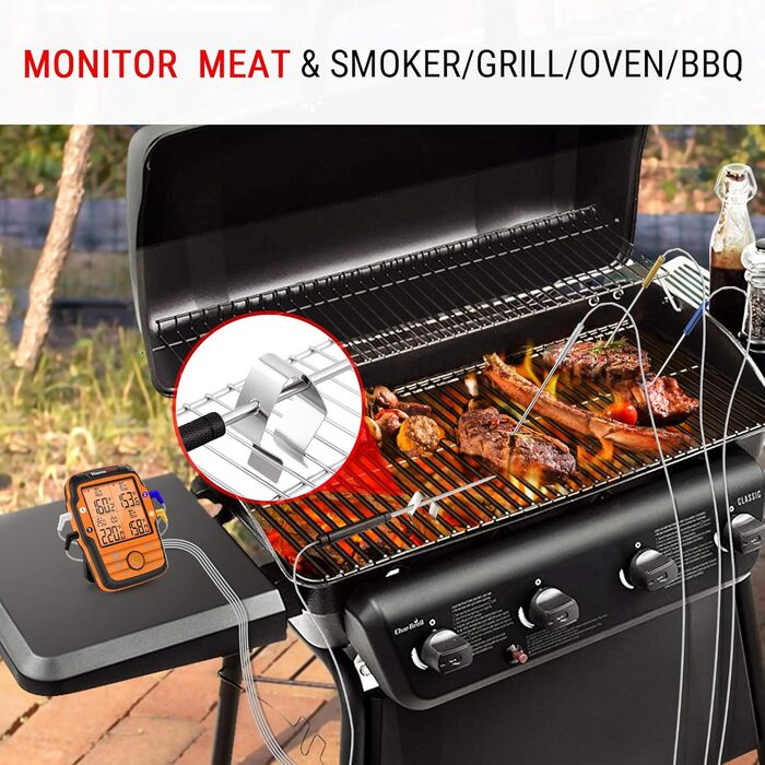 Термометр для гриля ThermoPro TP27C, 150 м, 4 зонда, водонепроникний, великий LCD, для барбекю, газового гриля, Dutch Oven