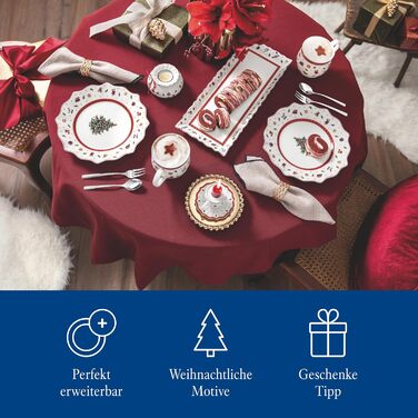 Villeroy & Boch Toy's Delight – набір тарілок 8 шт., порцеляна, святковий набір для різдвяного столу, обідні та сніданкові тарілки з новорічним малюнком, сервіз на 8 персон