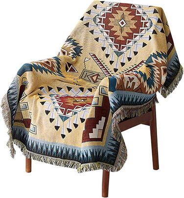 Плед Boho для дивана 130×180 см, в'язаний плед з китицями, декоративний накидка для ліжка, дивана та крісла