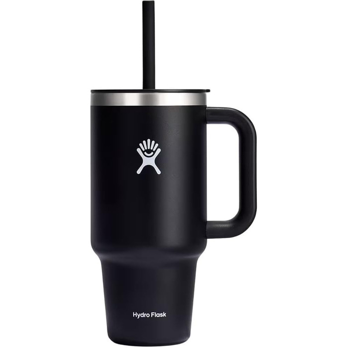 Термокружка HYDRO FLASK 946 мл з кришкою та соломинкою, чорна, нержавіюча сталь, вакуумна ізоляція, для подорожей