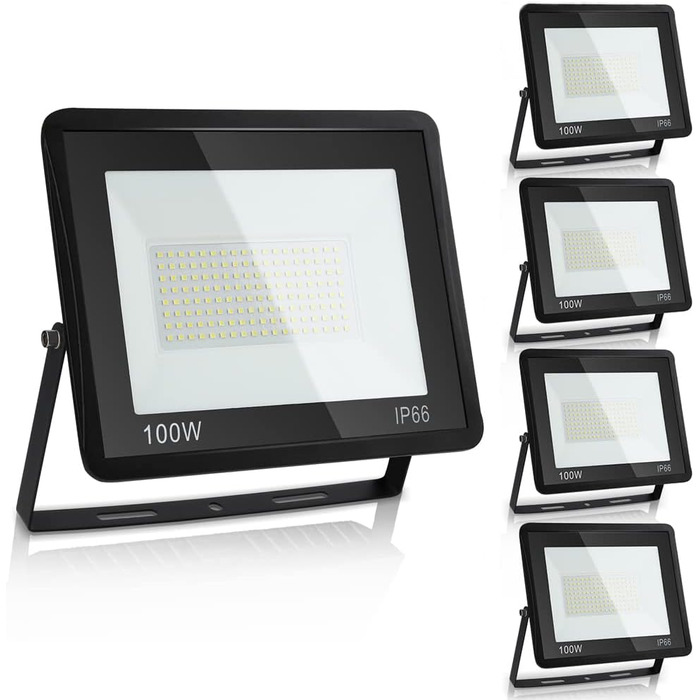 LED прожектор Ikodm 100 Вт, тепле біле світло 3000K, водонепроникний, для вулиці, двору, саду, гаража, спортмайданчика, надяскравий 2250 Лм, комплект 5 шт.