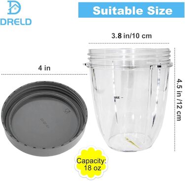 Набір з 2 запасних чаш для Nutribullet 530 мл з кришками, сумісний з блендерами 900W/600W