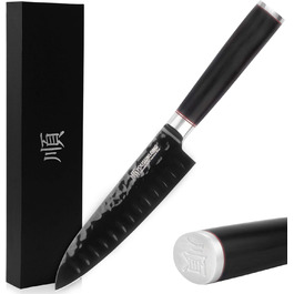 Кухонний ніж Santoku YOUSUNLONG 18 см з японської сталі AUS8, чорне титанове покриття, рукоятка з ебенового дерева