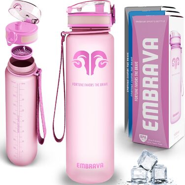 Спортивна пляшка Embrava 1000 мл, швидкий потік, зручна кришка, без BPA, Tritan, рожева