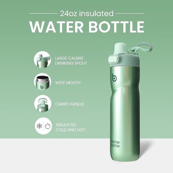 Термос пляшка для води BOTTLE BOTTLE 680 мл з ручкою та клапаном, герметична, для спорту, подорожей, велоспорту, зелена